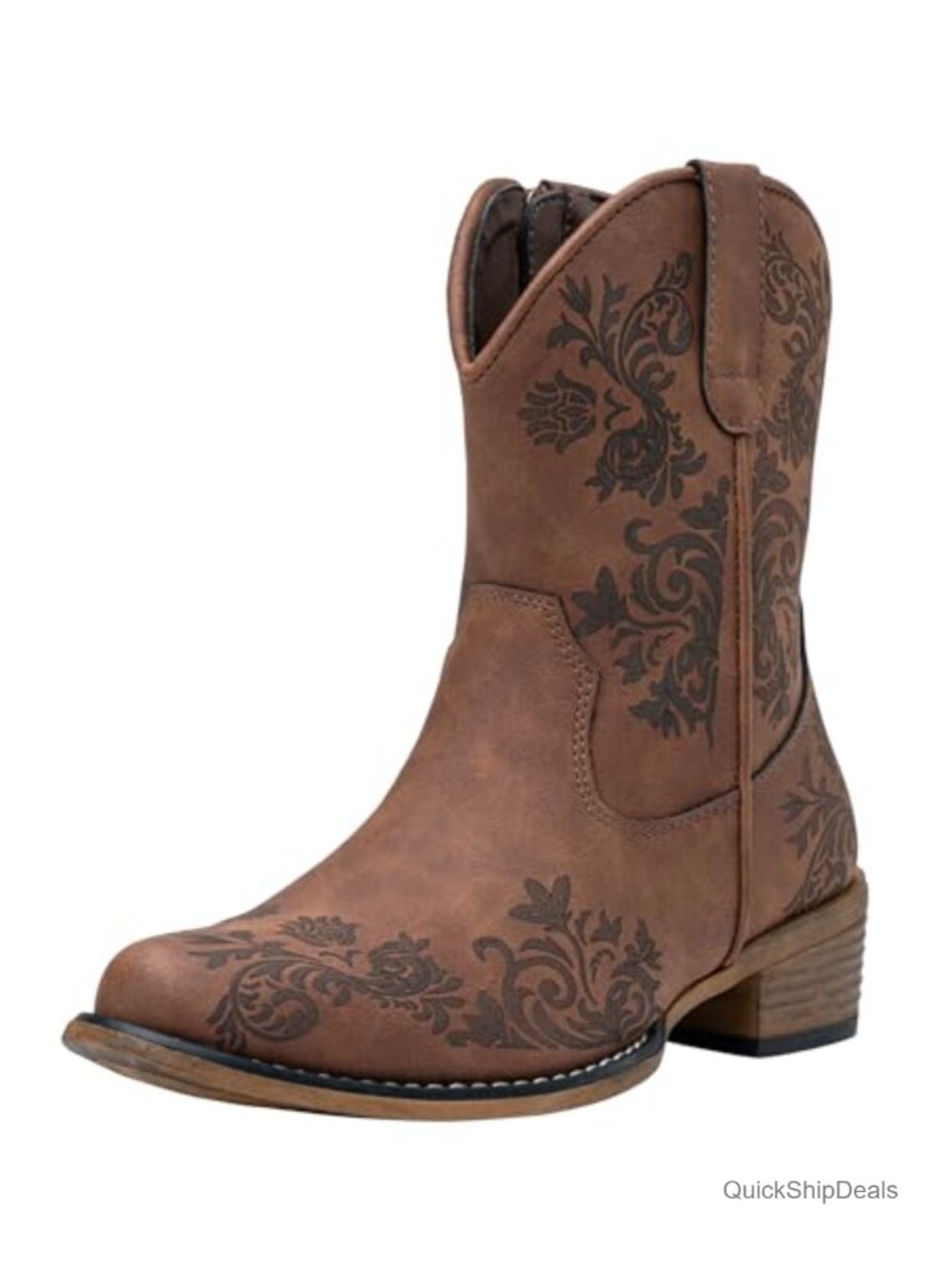 Square Toe Ankle Cowboy Booties Low Block Heel Western Boots